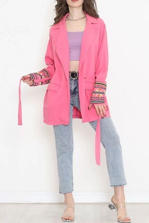 Jacket with Embroidered Sleeve Pink - 2363.1367.