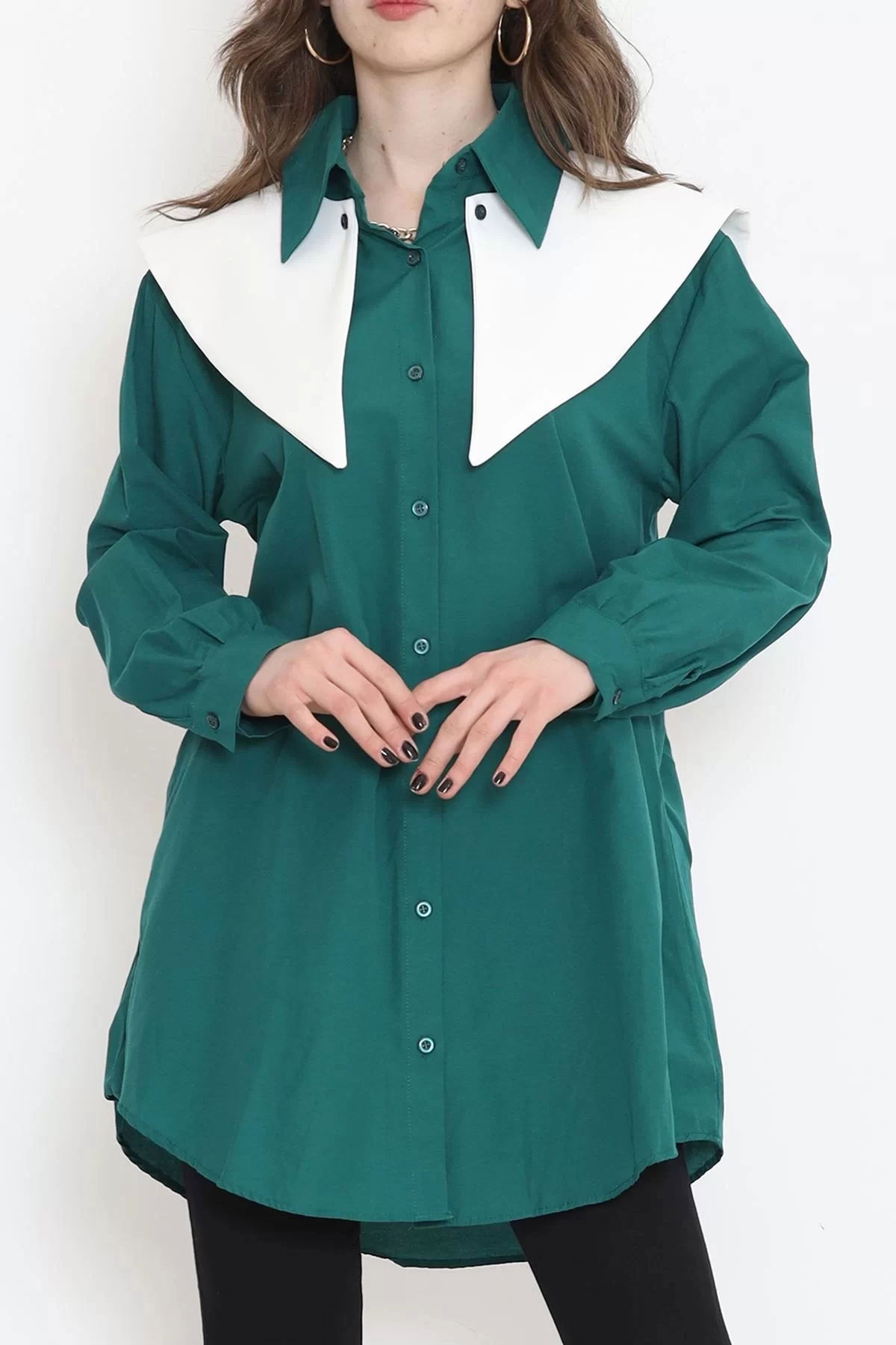 Wide Collar Poplin Shirt Emerald - 16718.255.