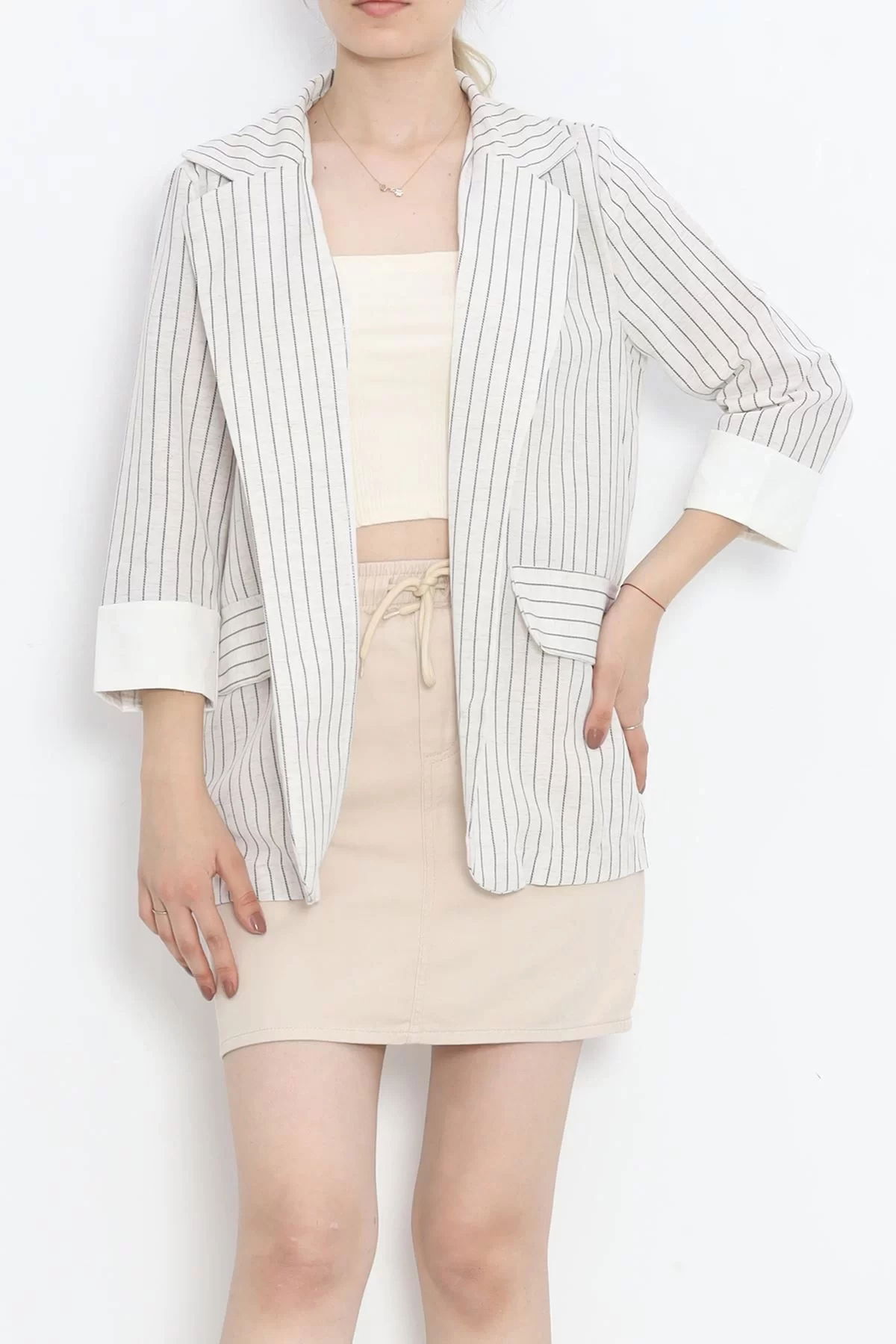 Striped Linen Jacket Stone Black - 1023.1247.