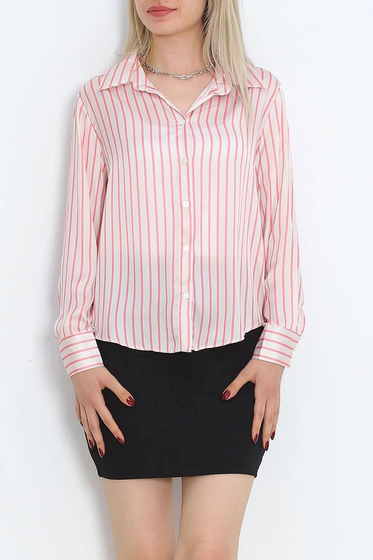 Striped Satin Shirt Pink Striped - 18889.1247.