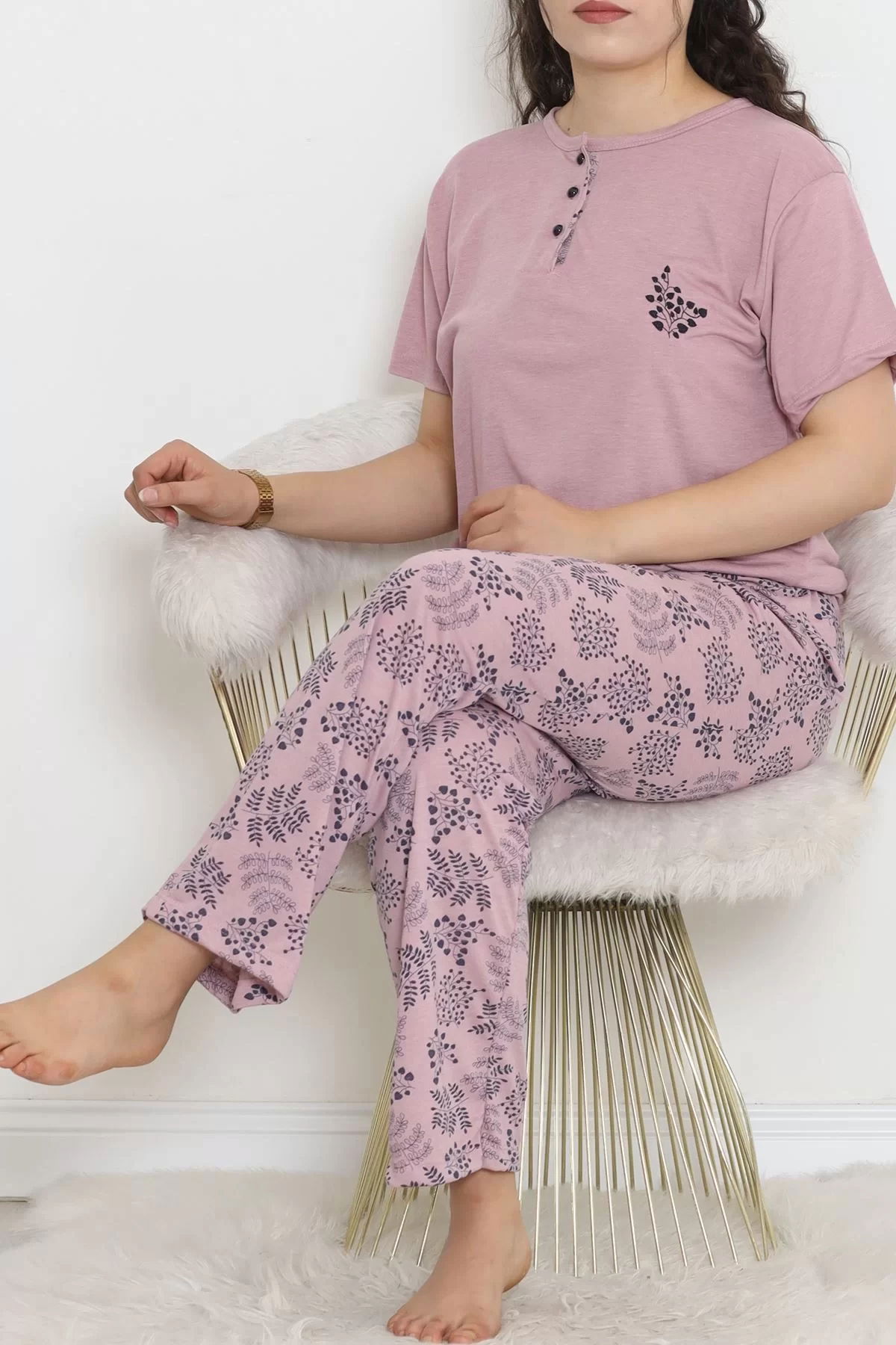 Battal Patlı Polyviscose Pajama Set Lacigül - 711.1287.