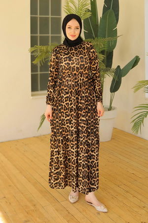 Patterned Lycra Knitted Dress Leopard - 20390.1778.