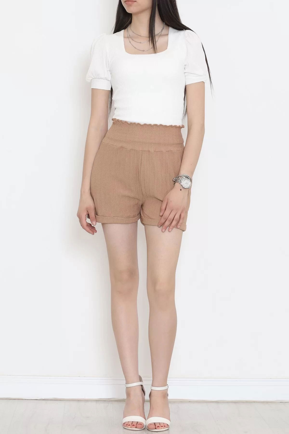 Elastic Waist Shorts Mink - 12594.631.