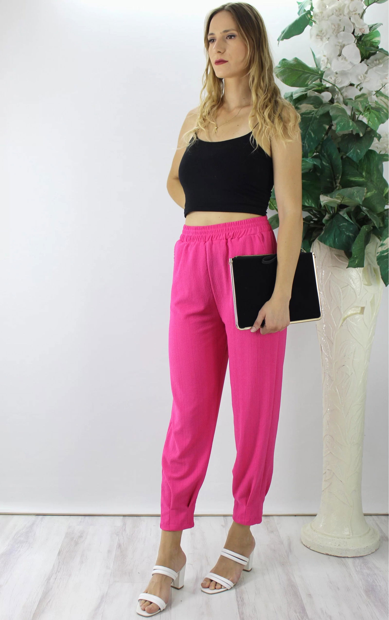 Crinkle Cuffed Trousers Fuchsia - 130.265