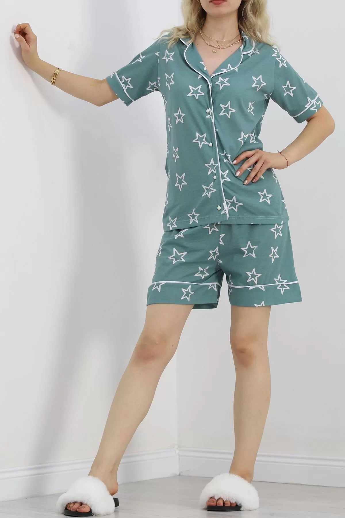 Buttoned Shorts Pajama Set Mint1 - 18944.1567.