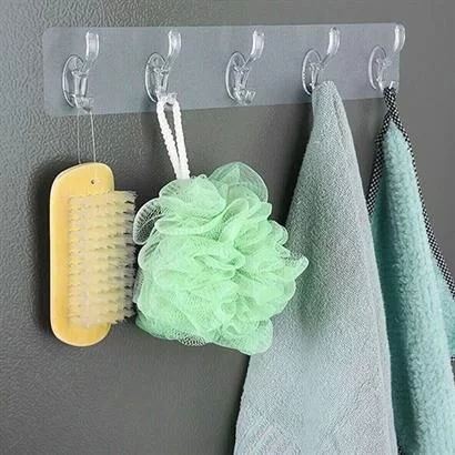 Tufeyo 5-Pack Strong Adhesive Transparent Wall Hanging Bathroom Kitchen Organizer Practical Hanging Rack