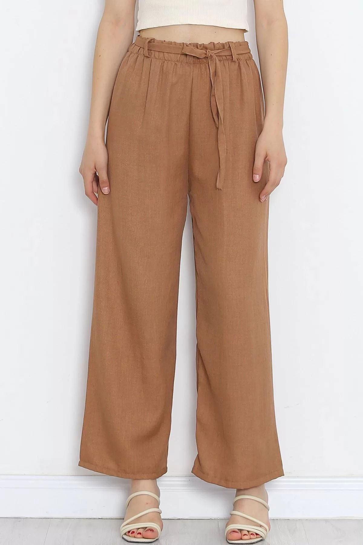 Waist Belted Linen Trousers Sütlükahve - 15265.1726.