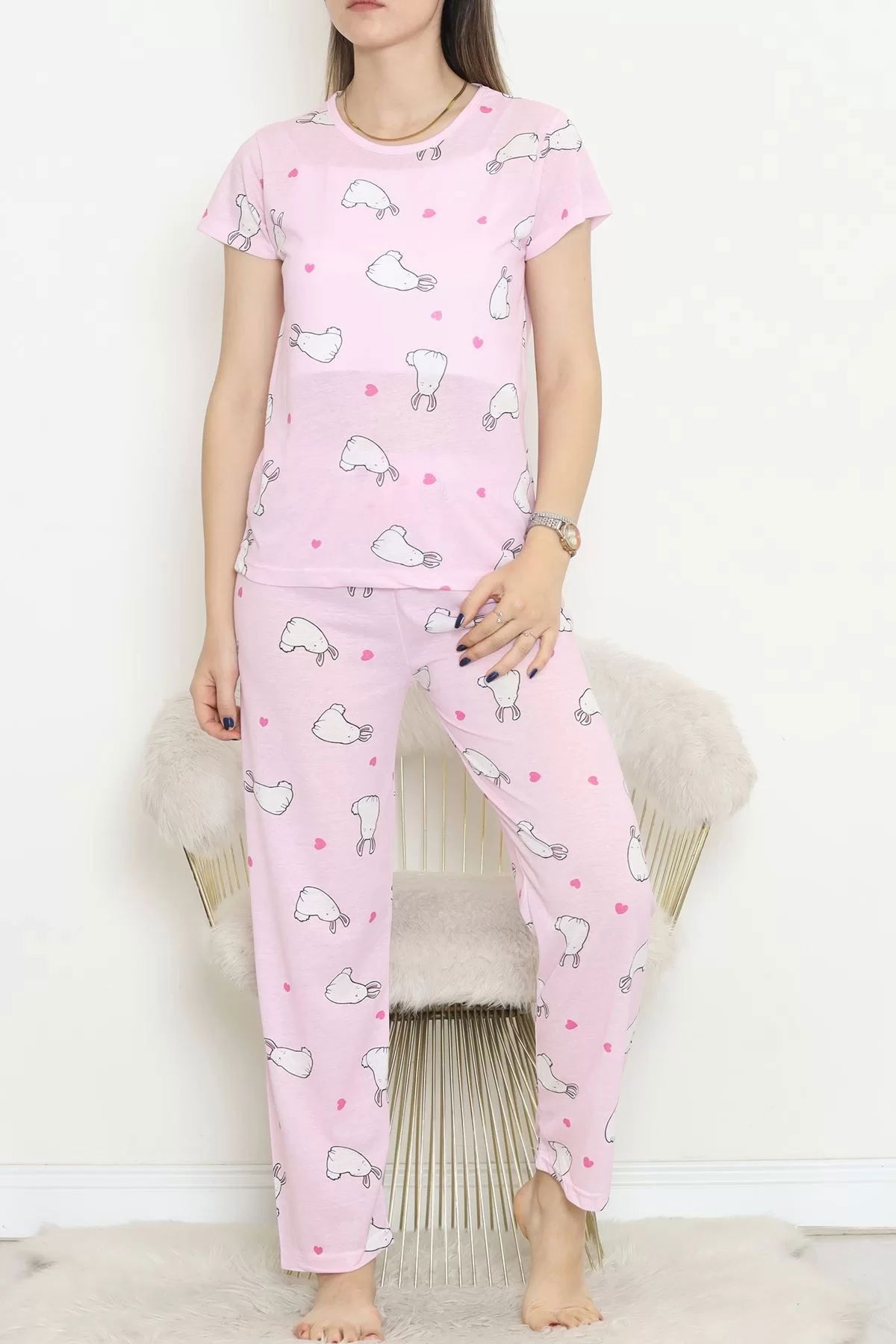 Patterned Pajama Set White Pink - 130.1287.