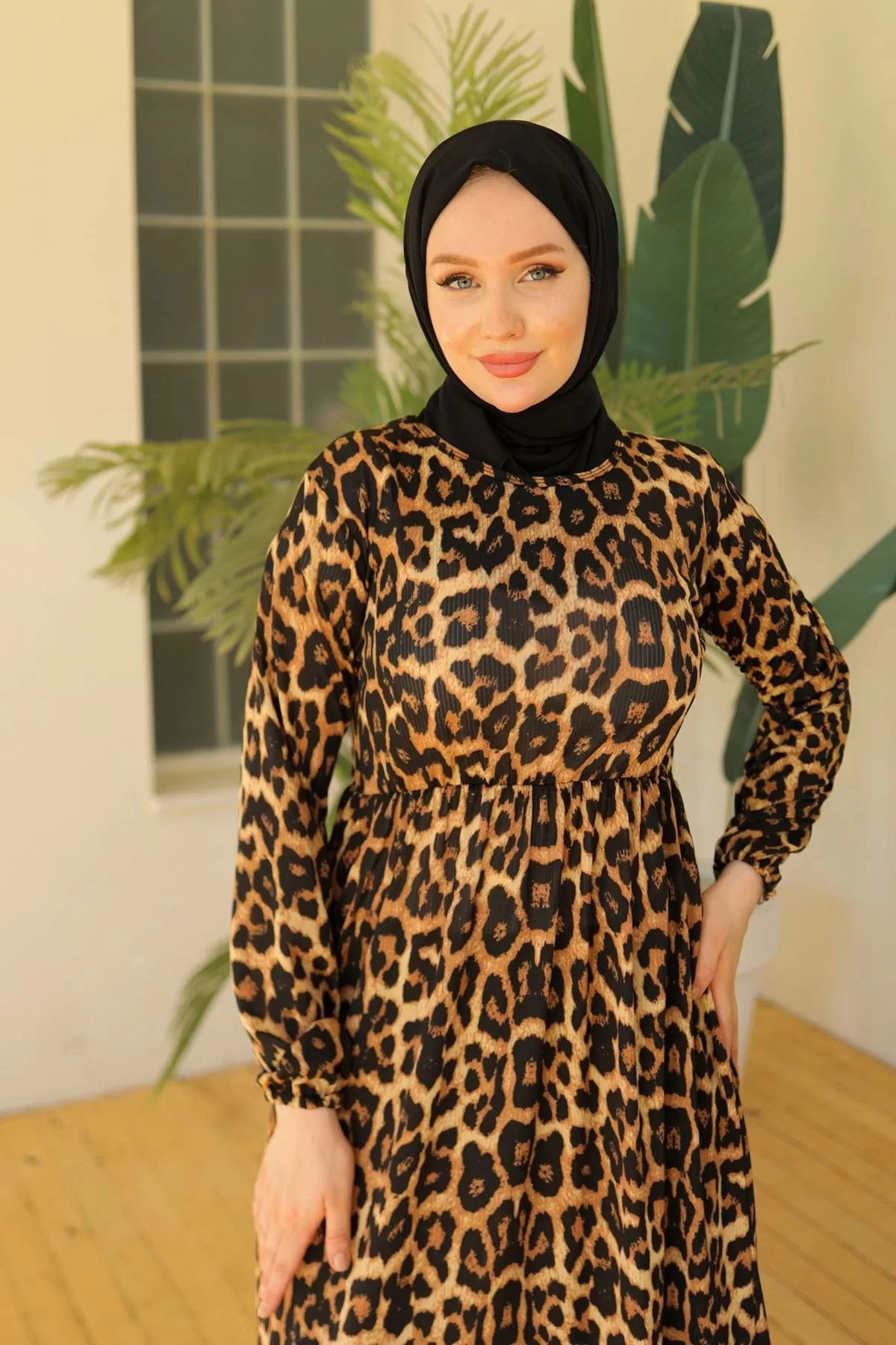 Patterned Lycra Knitted Dress Leopard - 20390.1778.