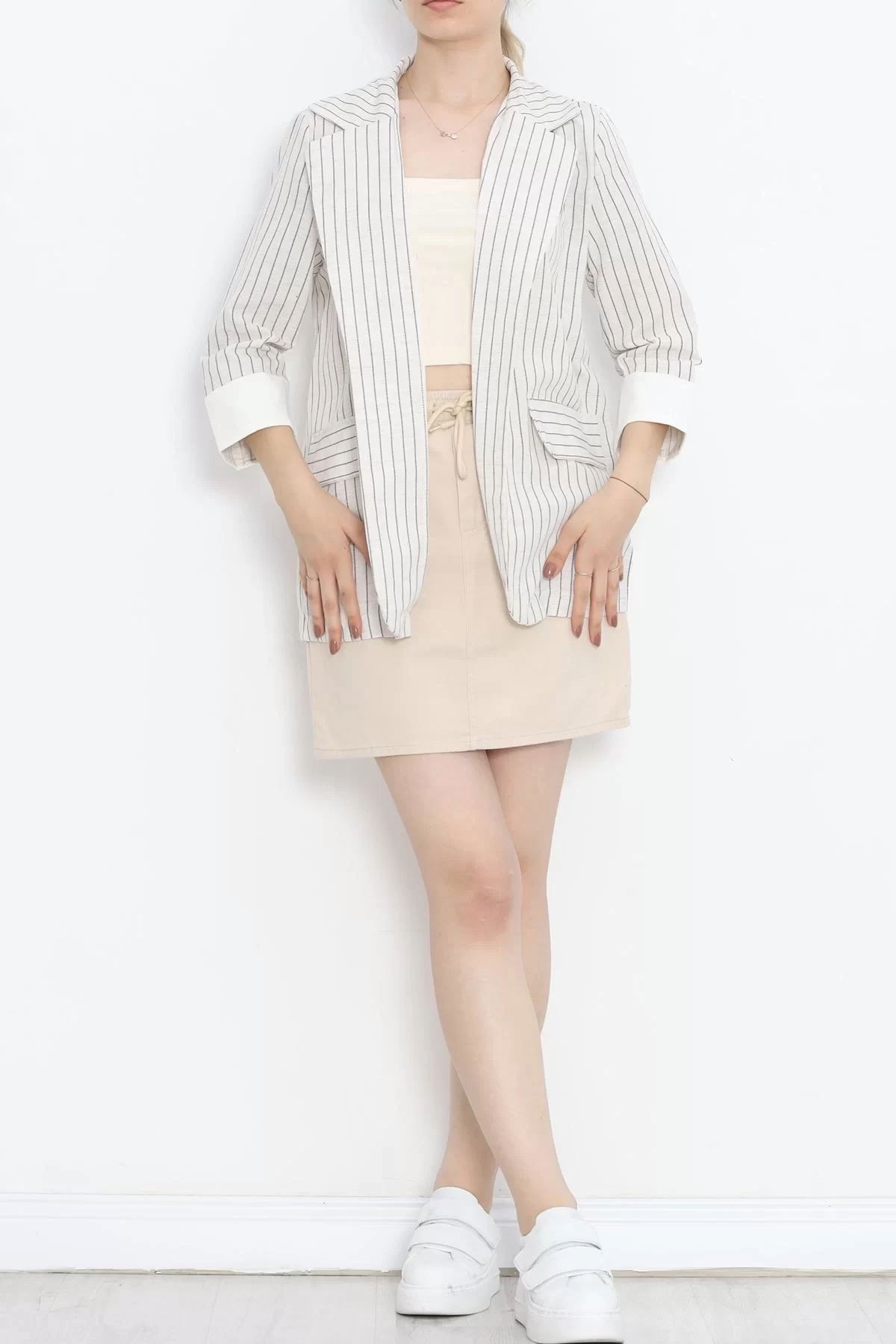 Striped Linen Jacket Stone Black - 1023.1247.