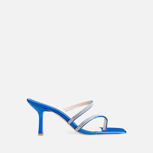 Oyra Blue Satin Heeled Slippers