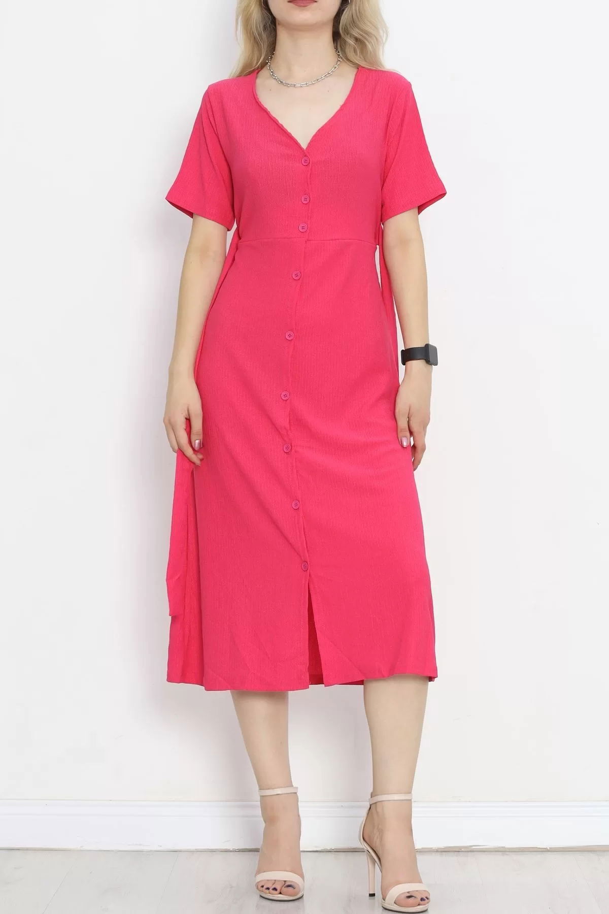 Button Front Dress Fuchsia - 12181.1254.