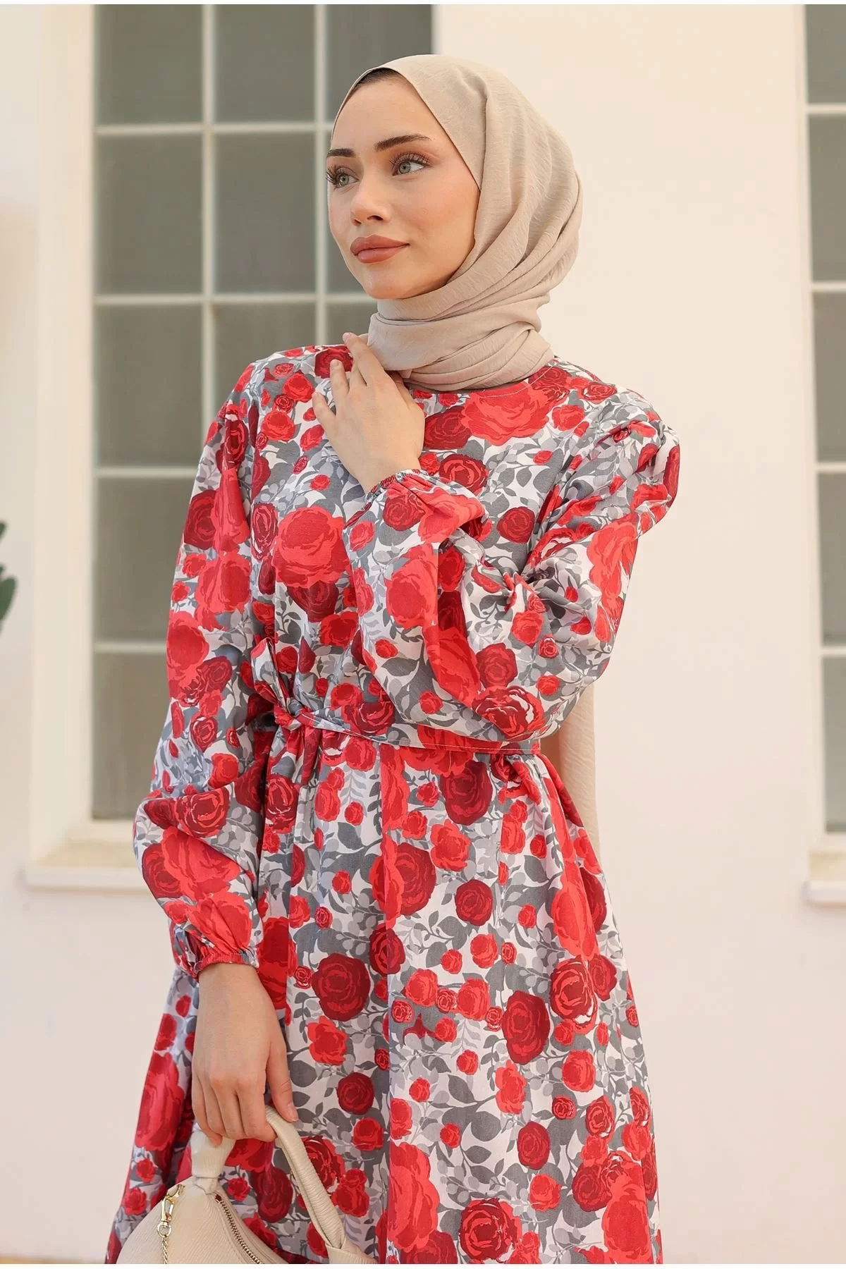 Patterned Dress Gray Red - 10067.1778.