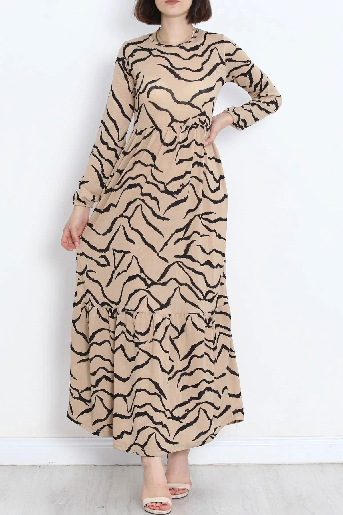 Patterned Lycra Knitted Dress Mink - 20390.1778.