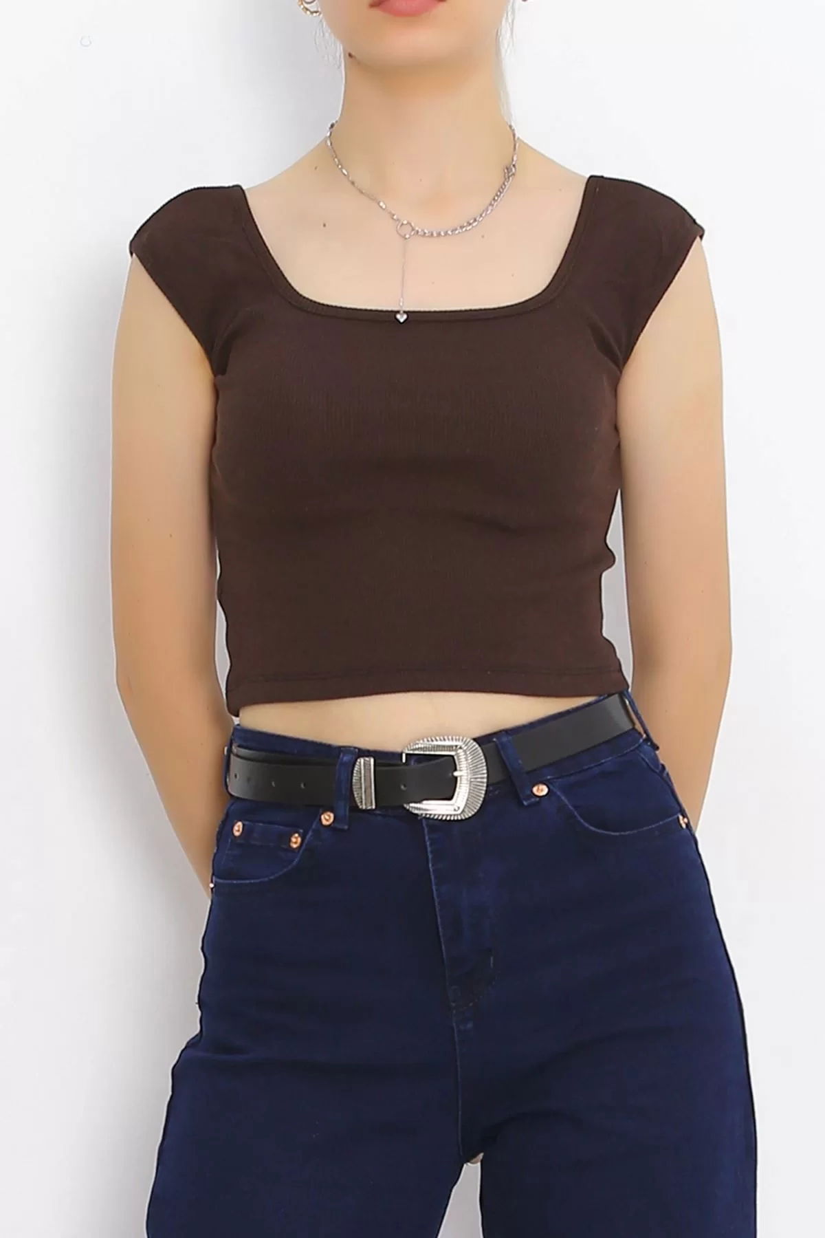 Thick Strap Crop Tank Top Light Brown - 18765.1723.