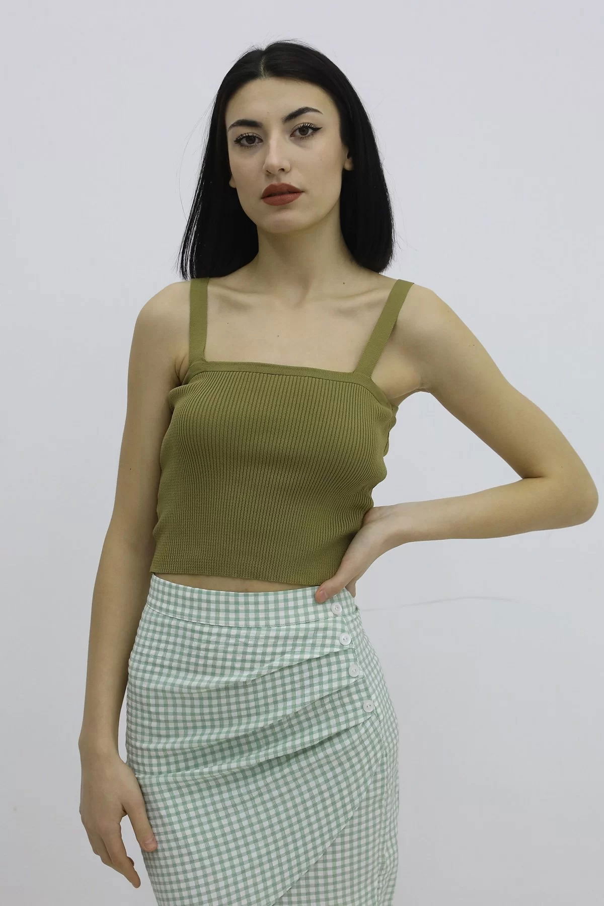 Strappy Tricot Bustier Khaki - P-019917