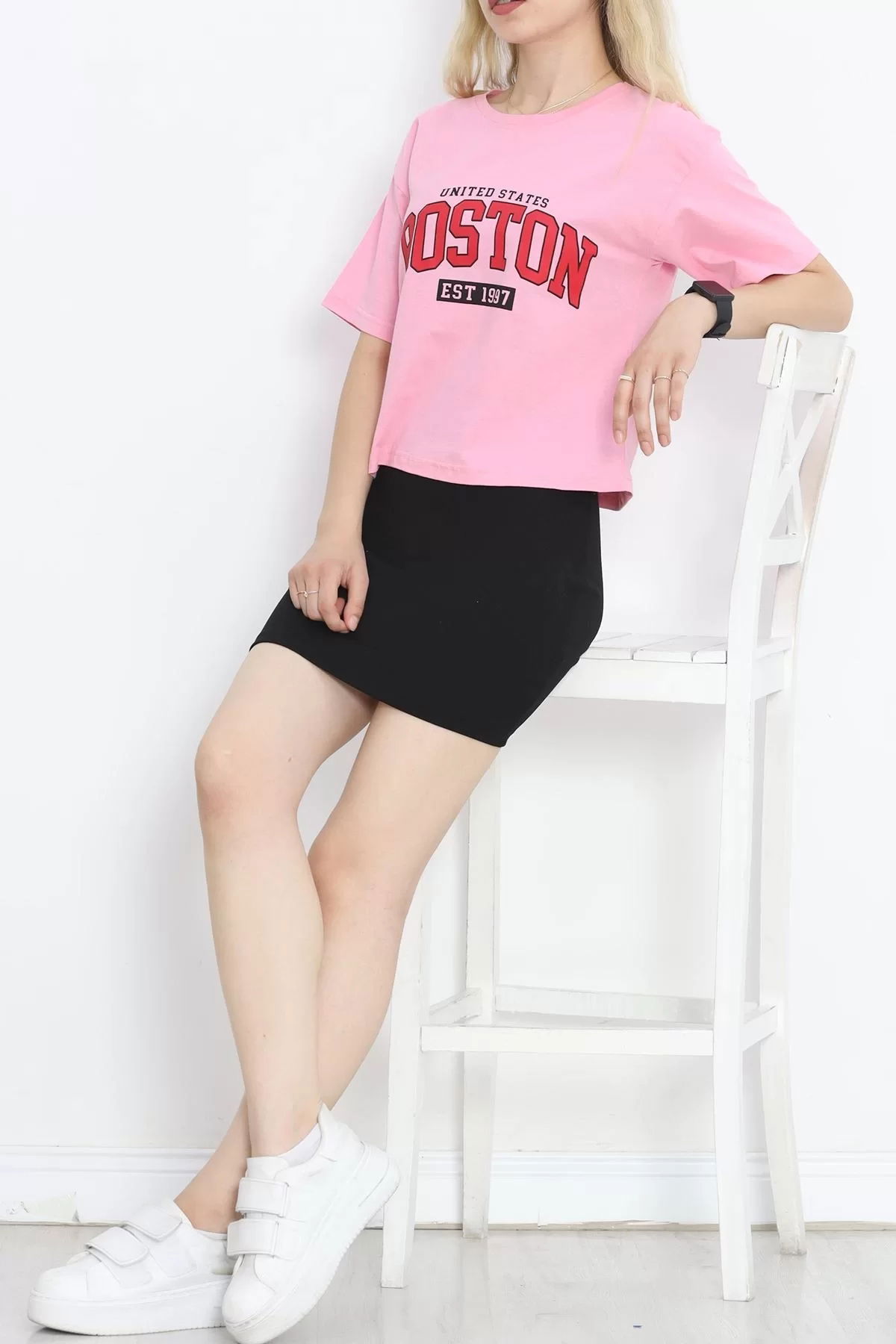 Printed Crop T-shirt Pink - 16473.1567.