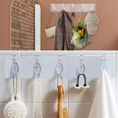 Tufeyo 5-Pack Strong Adhesive Transparent Wall Hanging Bathroom Kitchen Organizer Practical Hanging Rack