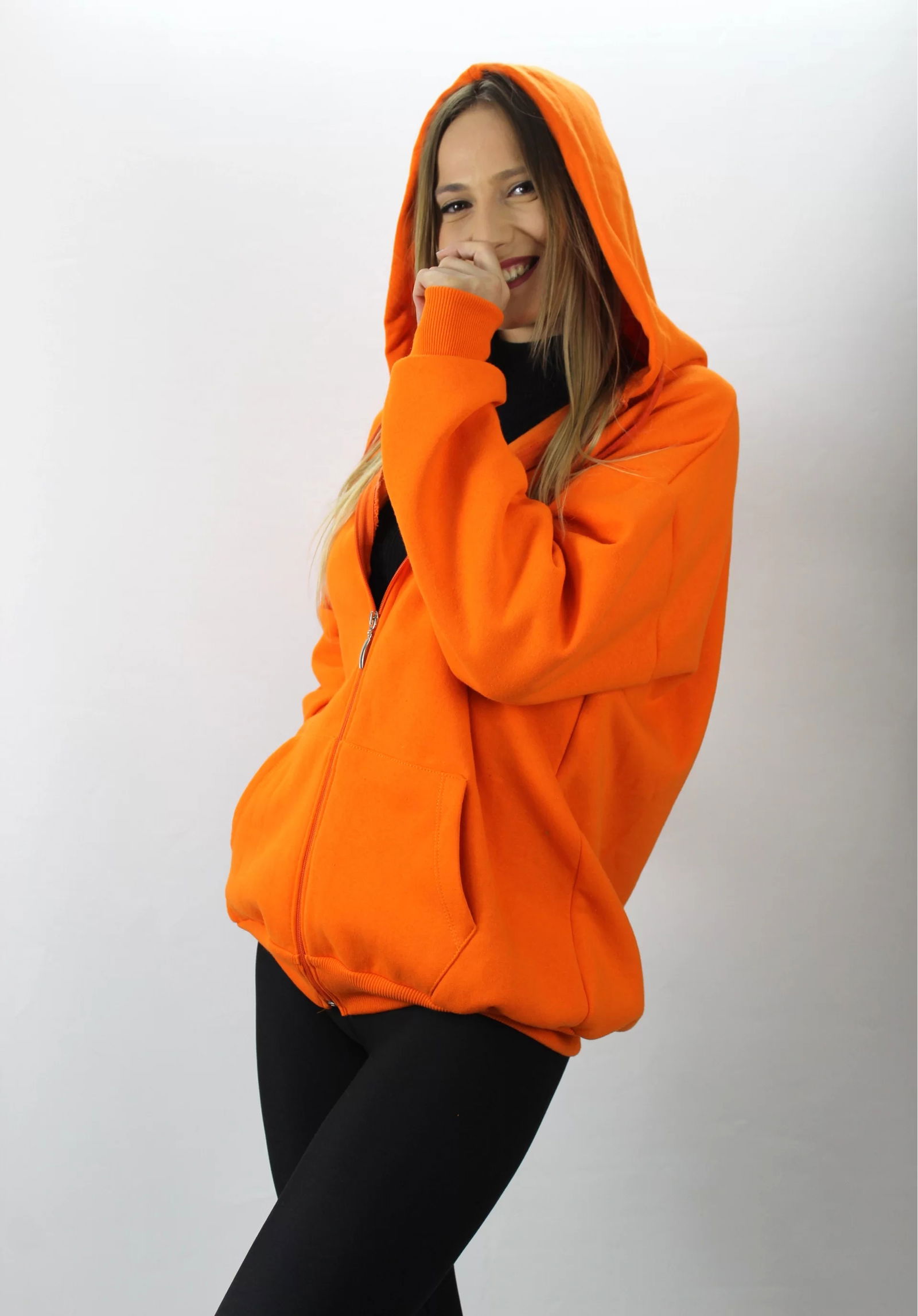 Three Yarn Hooded Sweat Orange with Zipper - 2810.2022