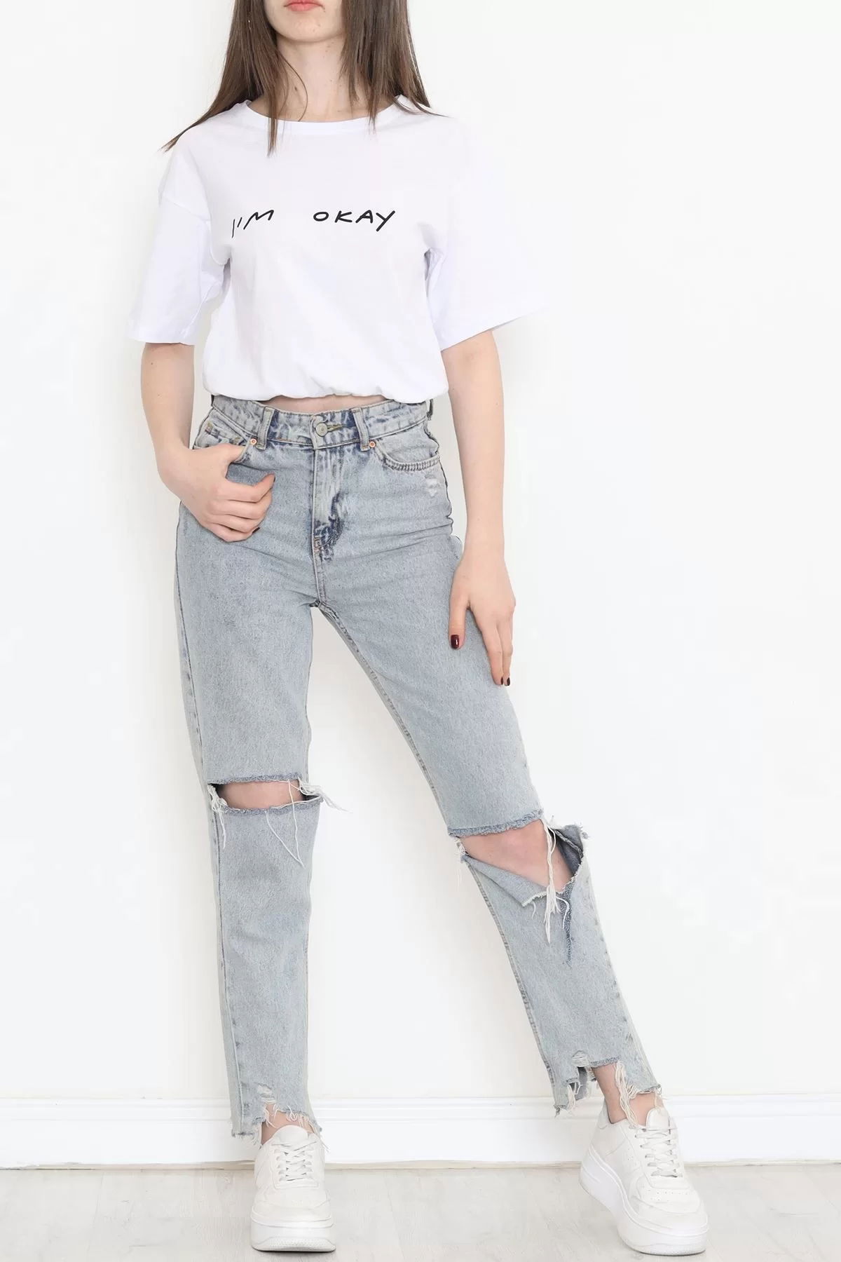 Crop T-shirt with Elastic Waist White - 16550.1567.