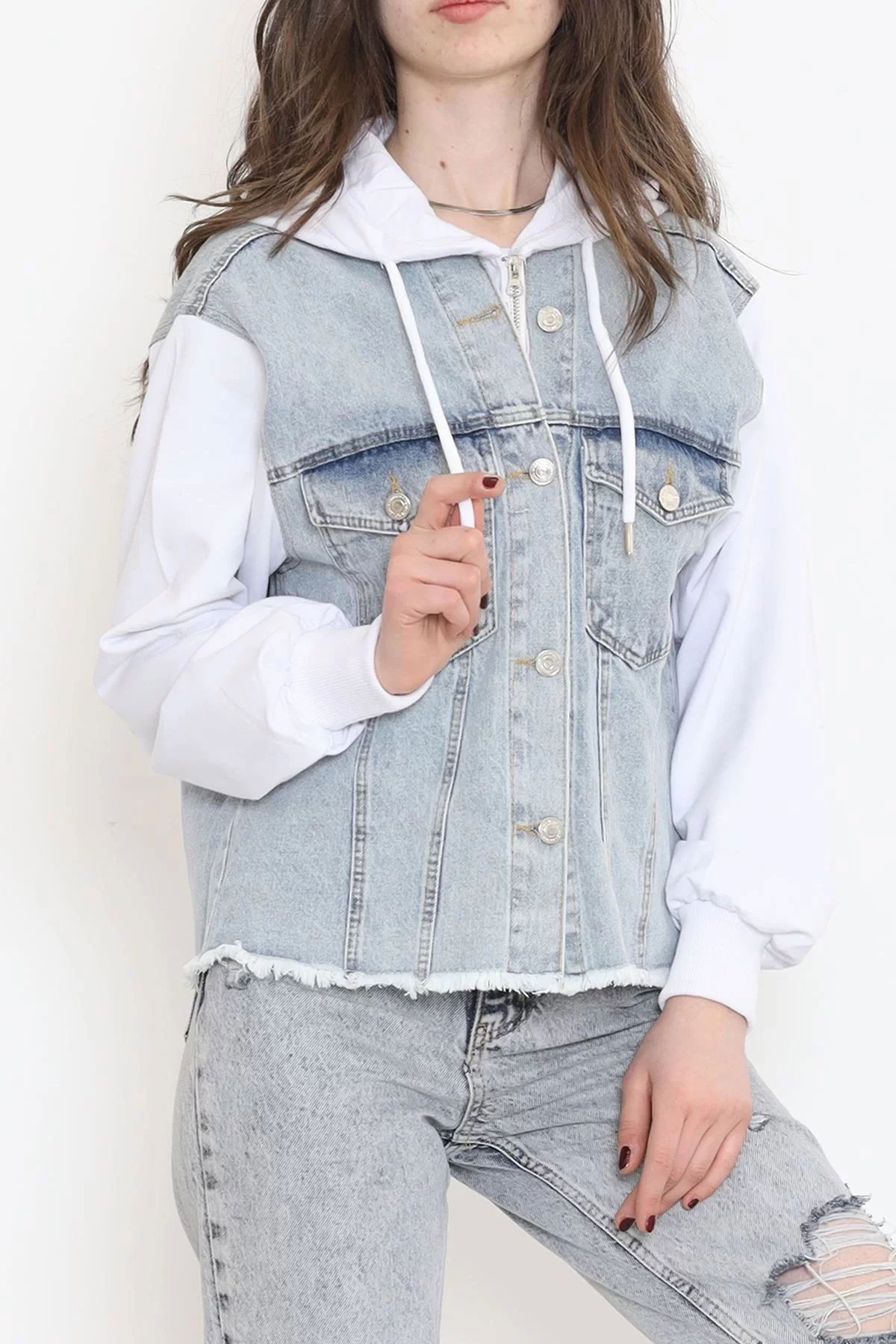 Hooded Denim Jacket White - 2324.1367.