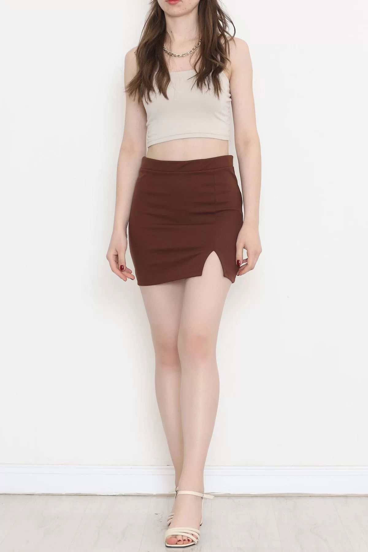 Mini Skirt with Slits Light Brown - 16435.1778.