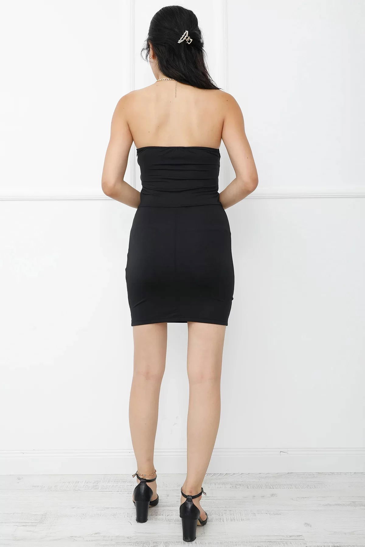 Strapless Low Cut Dress Black - 313.898