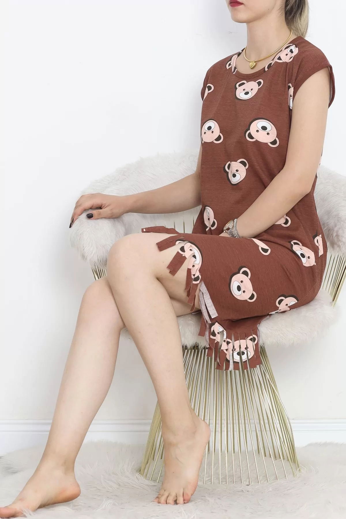 Printed Rotation Tasseled Dress Dark Brown - 263.1287.