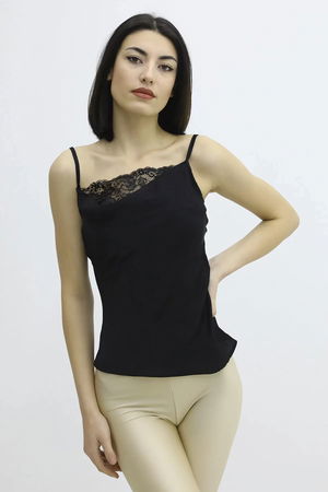 Lace Embroidered Blouse with Straps Black - P-019808