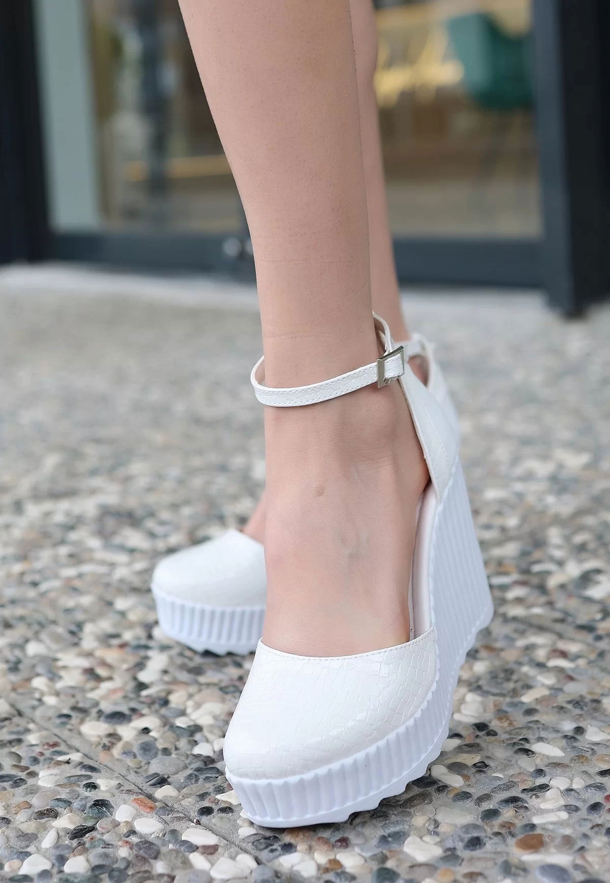 Leone White Patent Leather Filled Heel Shoes