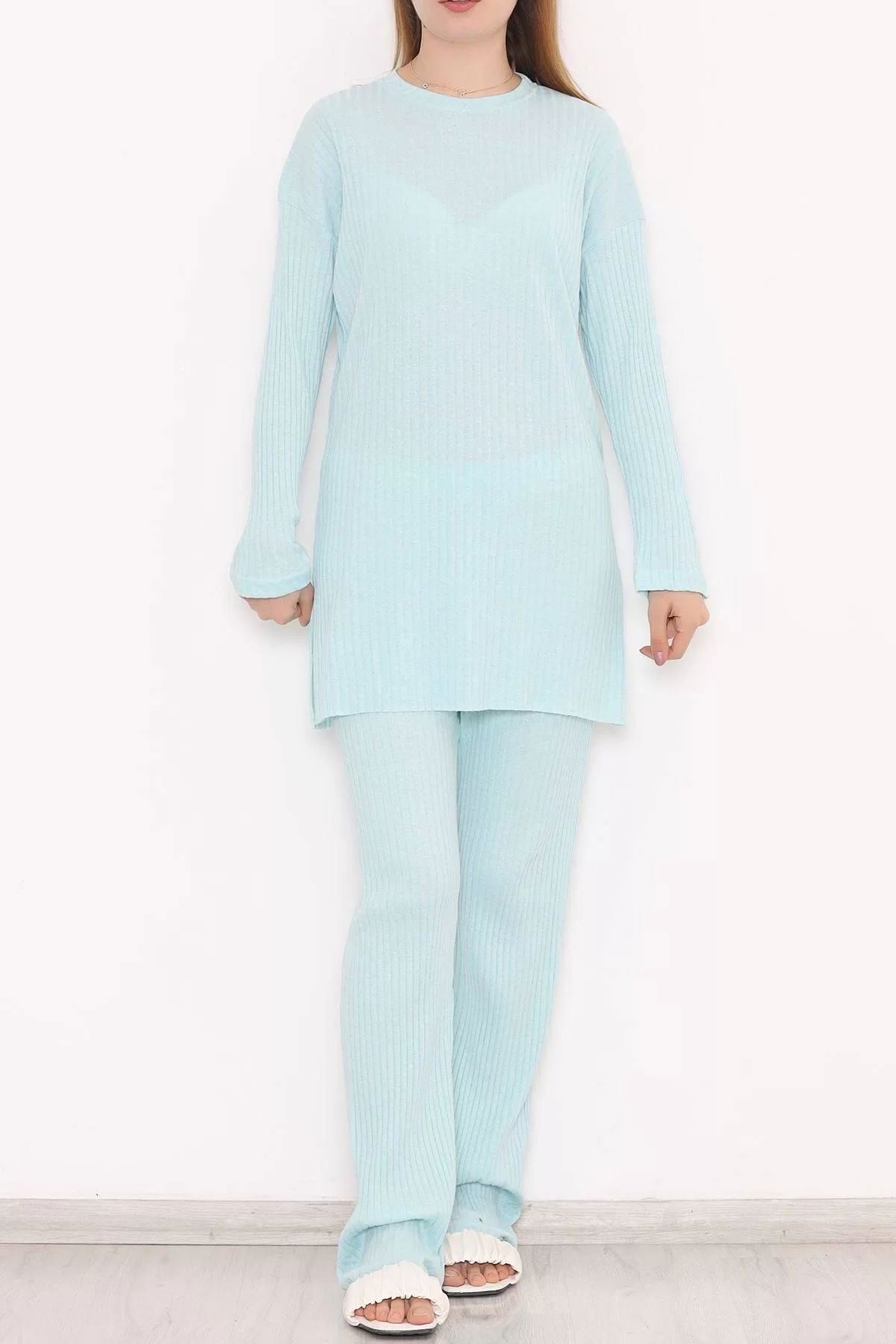 Long Sleeve Fitted Suit Turquoise - 10147.1567.