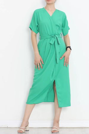 Double-breasted Collar Belted Dress Green1 - 152445.701.