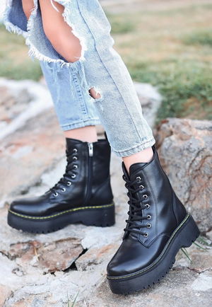 Zyon Black Skin Lace-up Boots