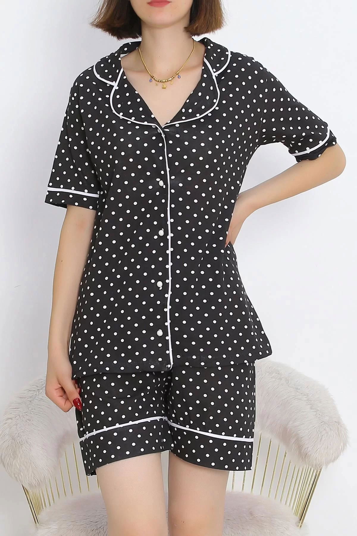 Buttoned Shorts Pajama Set Dotted Black - 18944.1567.