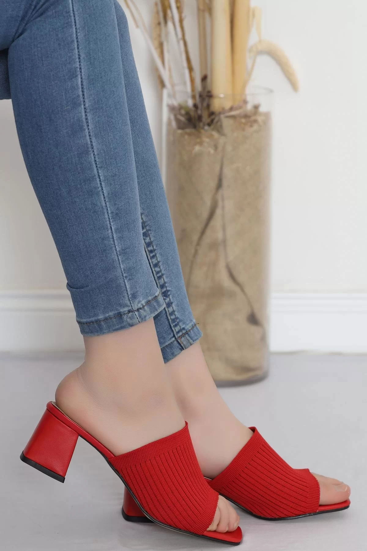 5 Cm Heeled Slippers Red - 18199.264.