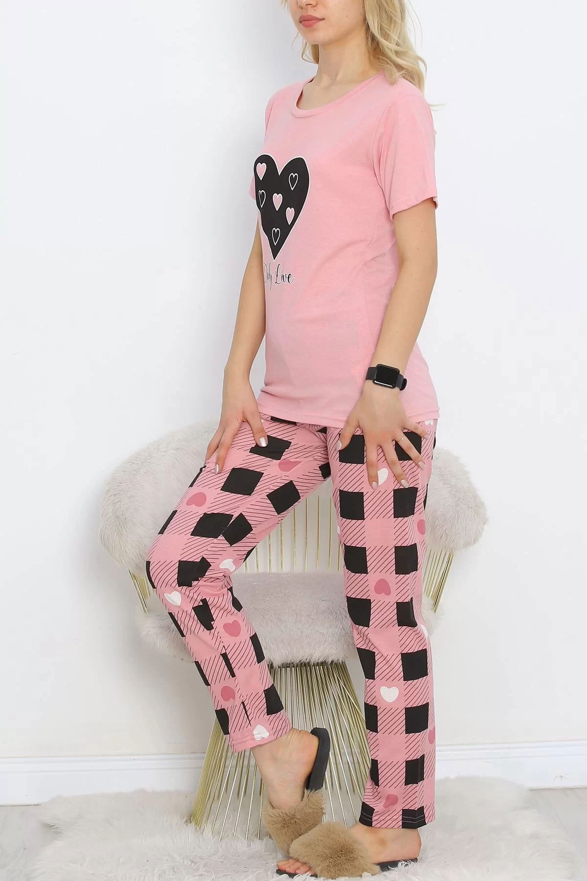 Patterned Pajama Set Powder Black - 18735.1567.