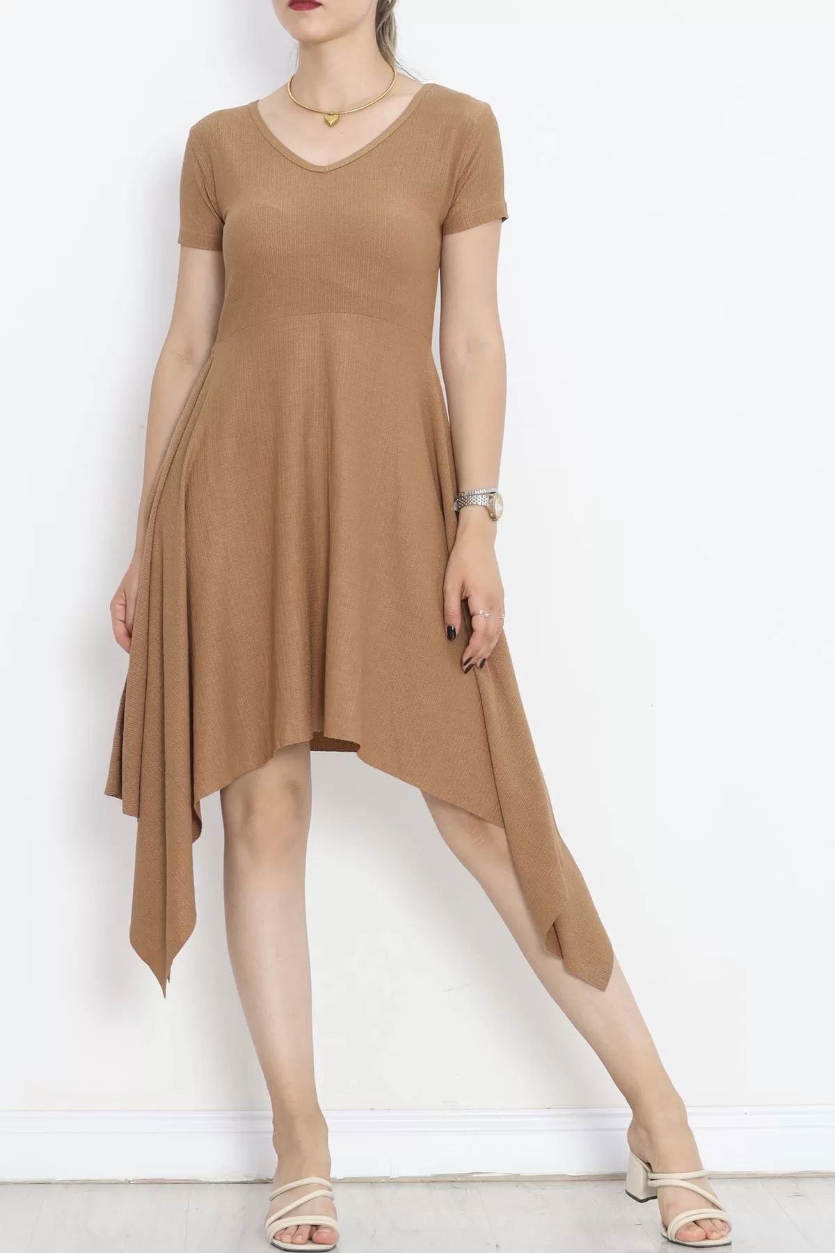 V Neck Dress Light Brown - 18728.701.