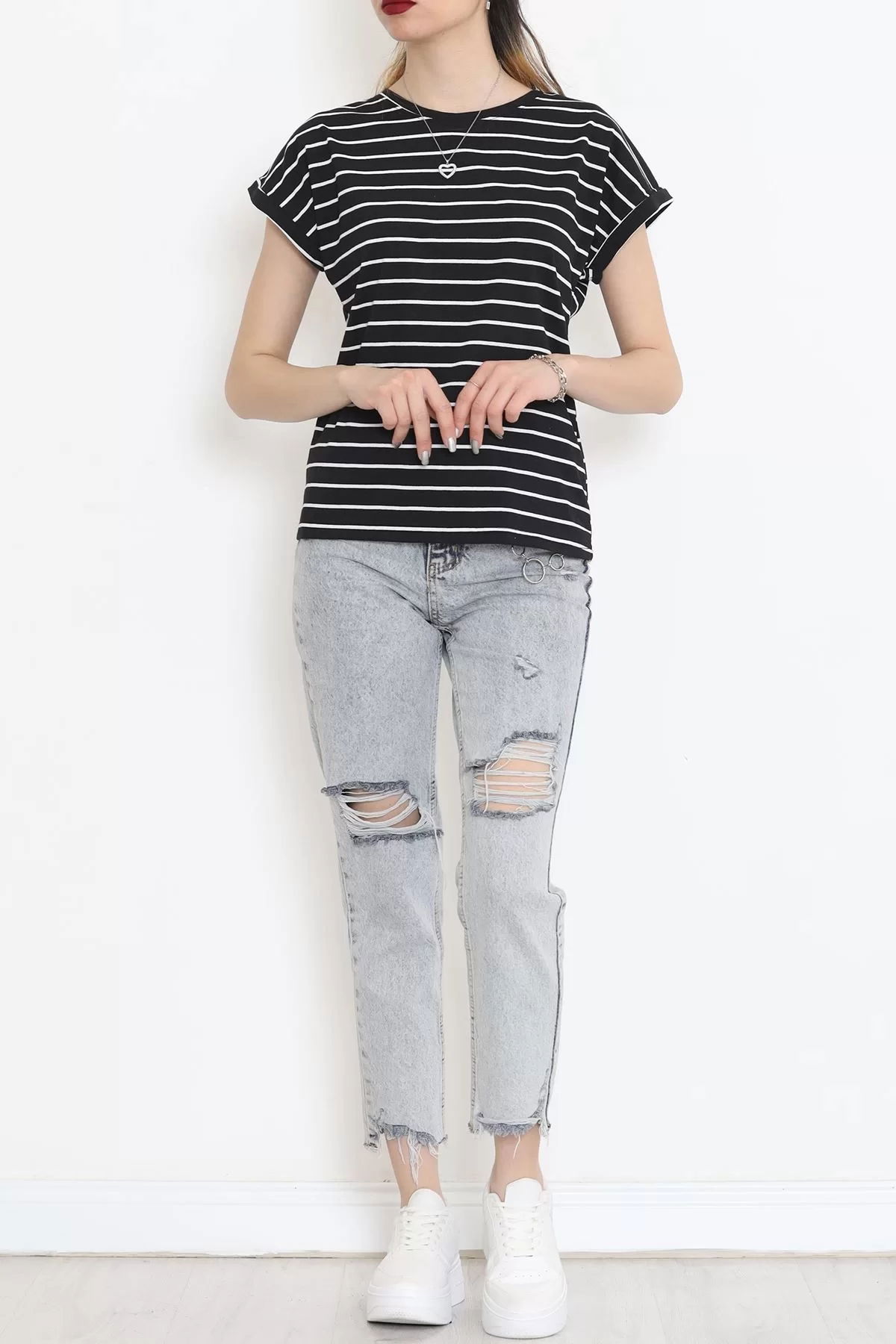 Single Jersey Striped Duplex T-Shirt Black - 15918.1567.