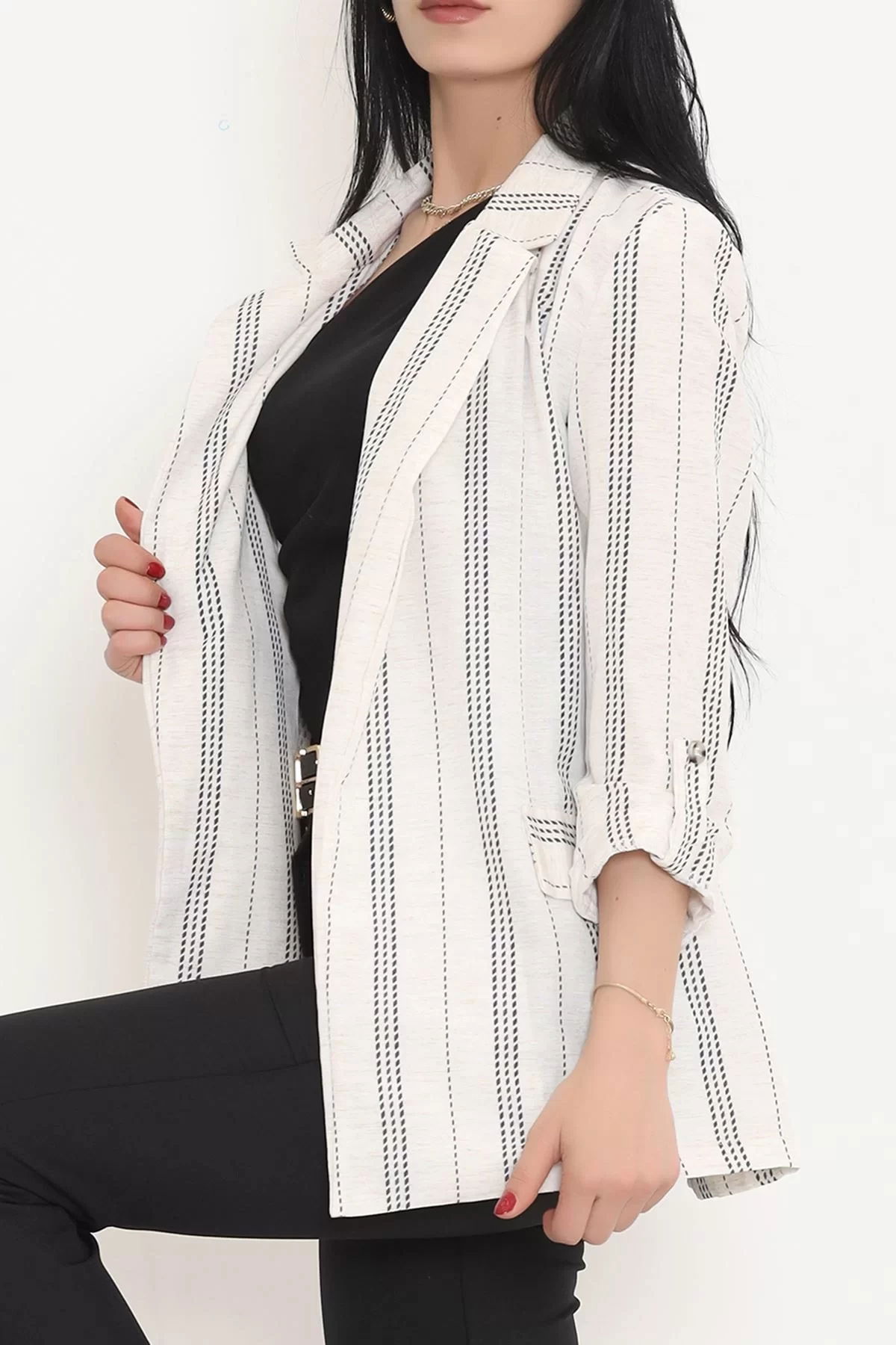 Linen Striped Jacket Eco-Green - 1024.1247.