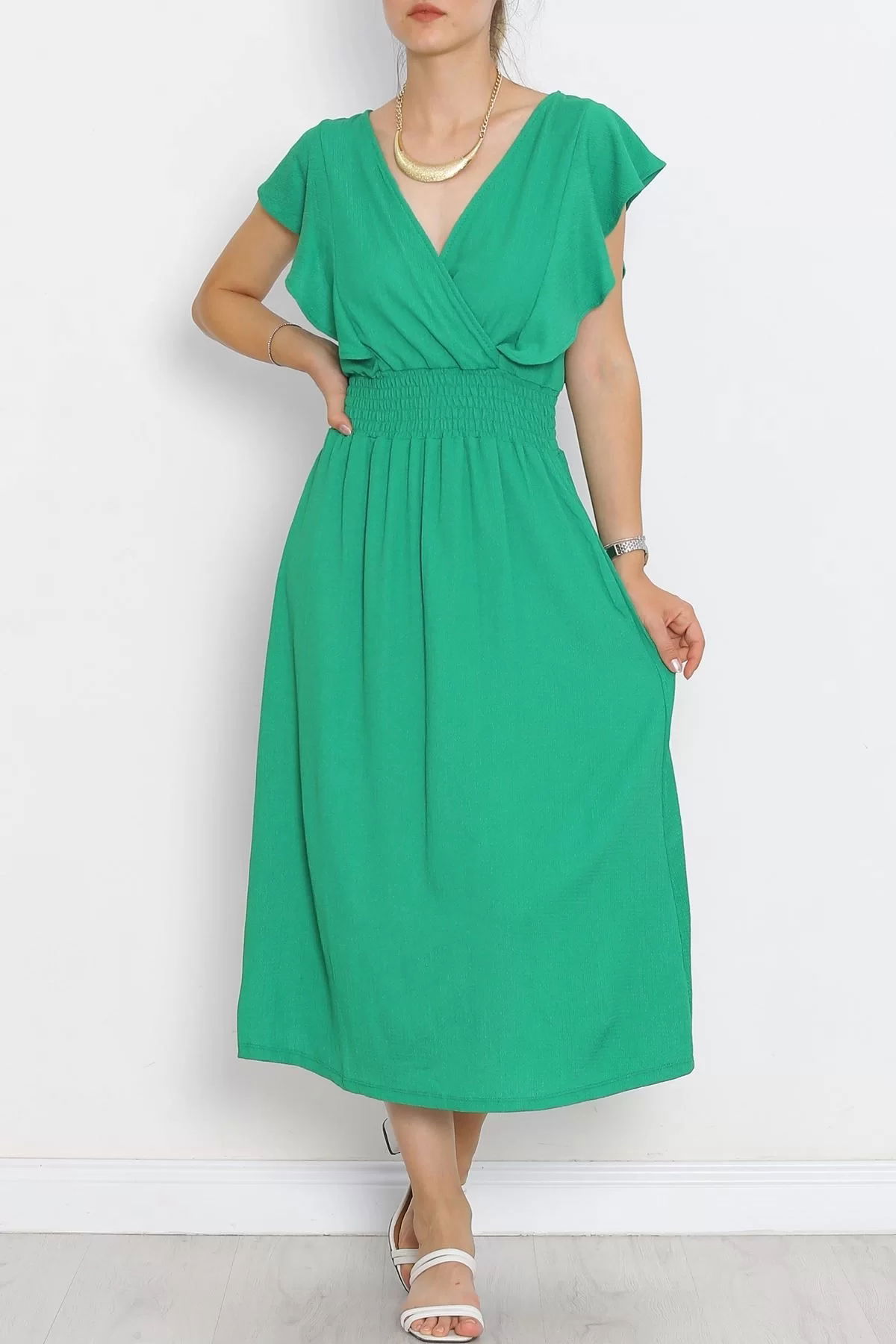 Elastic Waist Burgundy Dress Green - 281.1247.