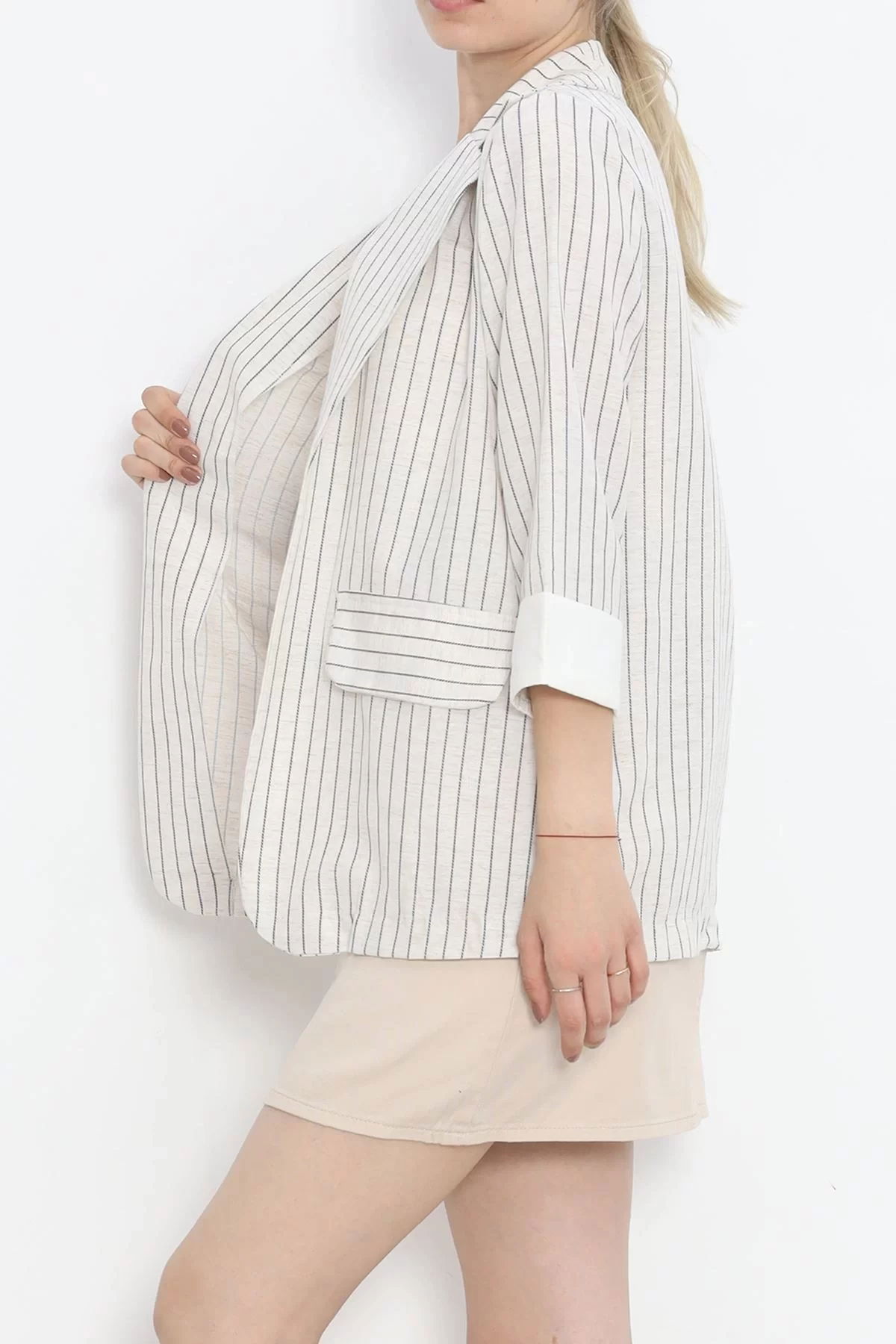 Striped Linen Jacket Stone Black - 1023.1247.