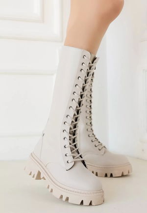 Uliza Beige Skin Lace-up Boots