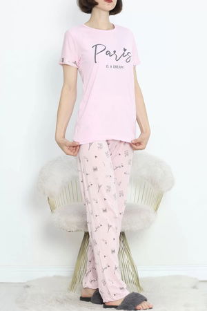 Poliviskon Crew-Neck Pajama Set Pink-Black - 301.1287.