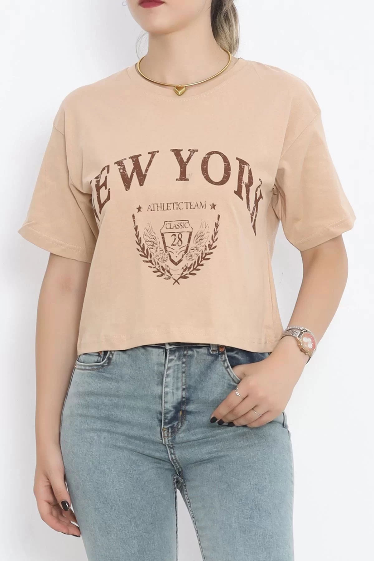 Printed Crop T-shirt Mink - 16471.1567.