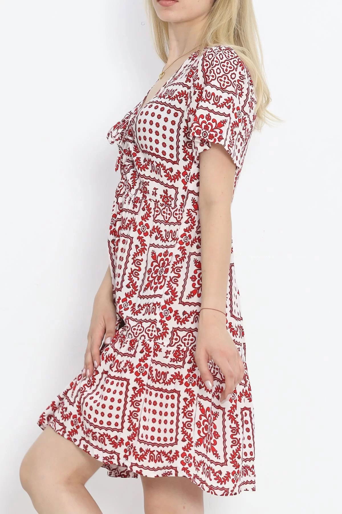 Shirred Front Dress White-Red - 152478.701.