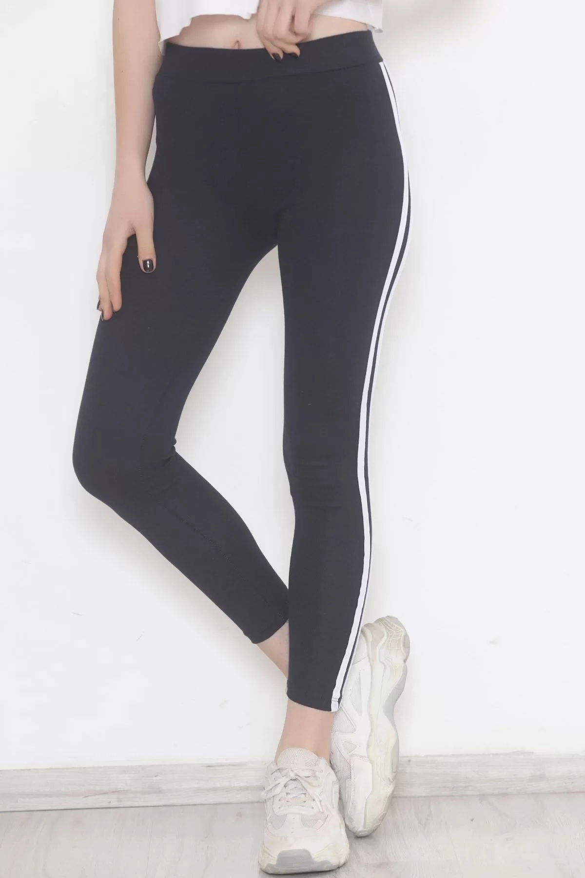 Double Stripe Ribbed Leggings Navy White - 9948.1567.