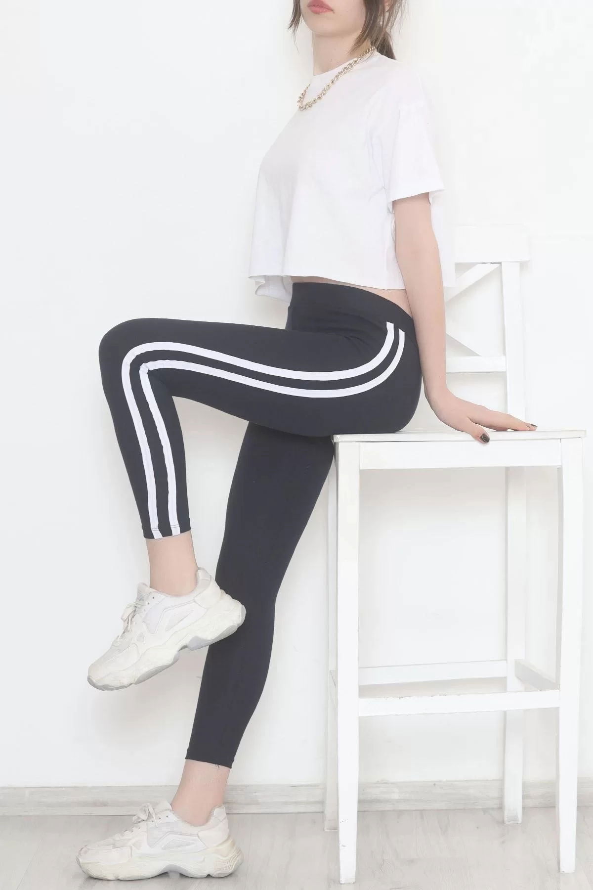 Double Stripe Ribbed Leggings Navy White - 9948.1567.