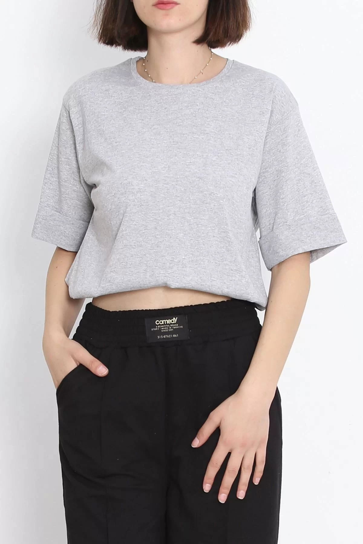 Plus Size Double Sleeve T-Shirt Gray - 15788.1778.