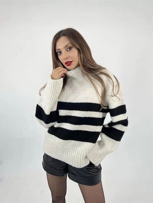 3941 Striped Raidon Pullover-cream-black