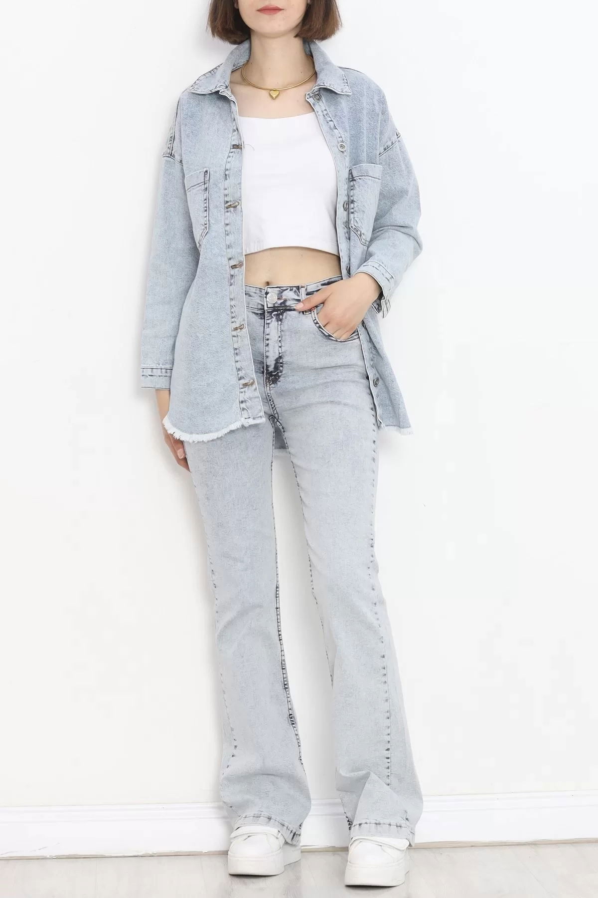 Tasseled Denim Jacket Ice Blue - 10004.1778.